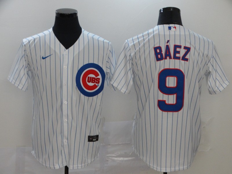 Men's Chicago Cubs Javier Baez #9 White Baseball Jersey